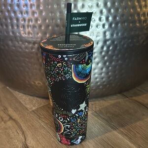 STARBUCKS Farm Rio Summer 2025 Black Rainbow 24oz Cold Cup Tumbler